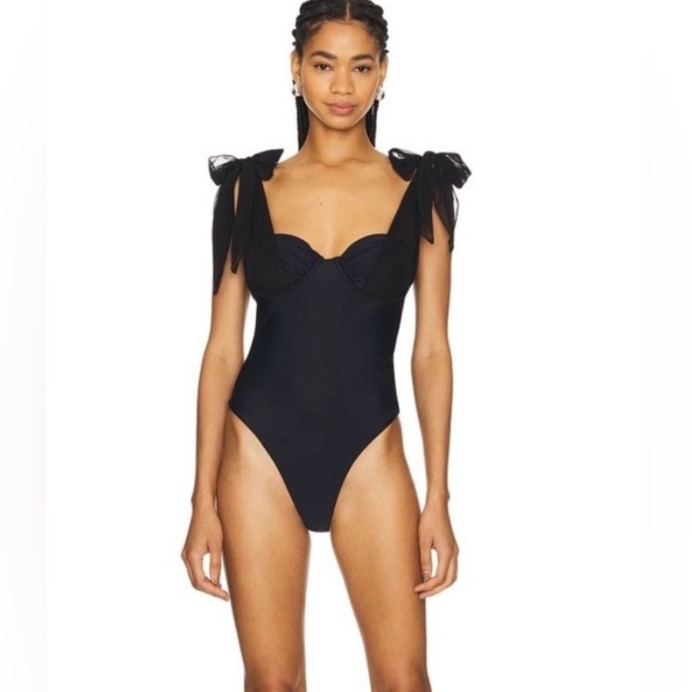 Tularosa Black One-Piece Swimsuit with Tie Shoulder Bows